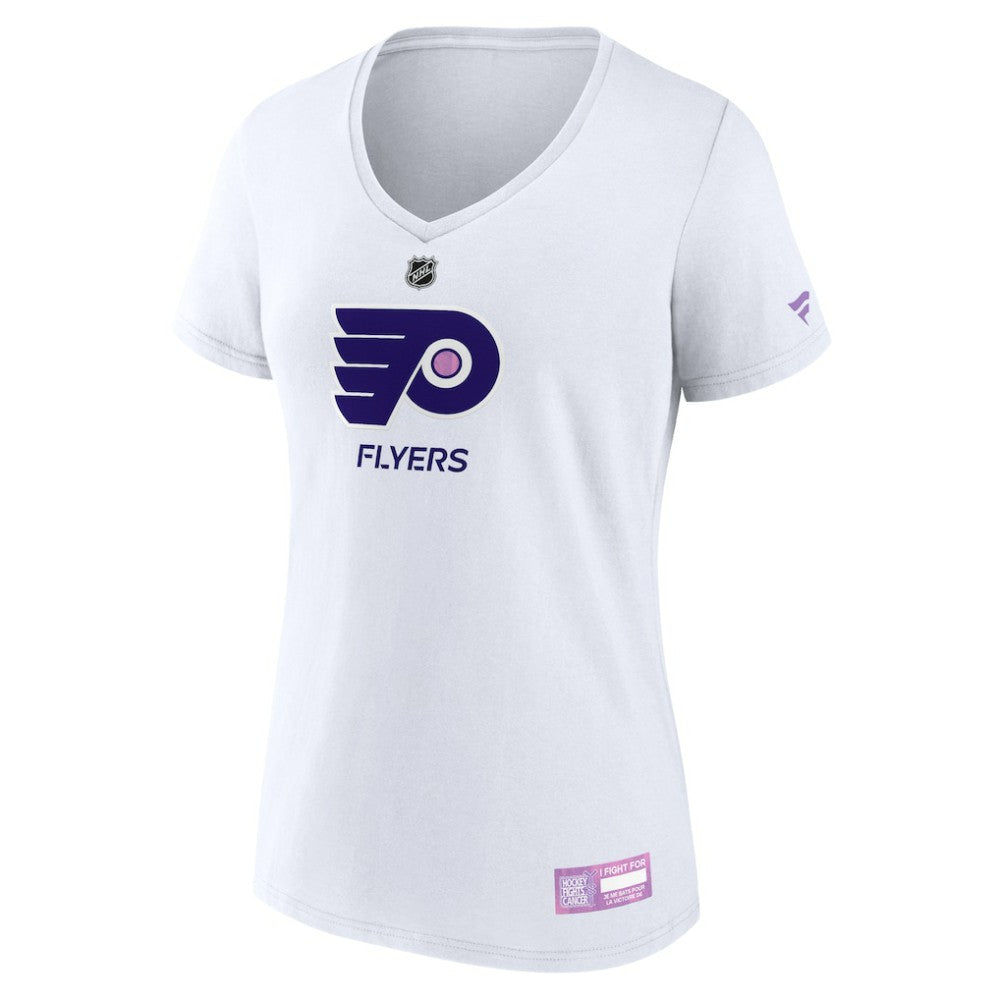 Philadelphia Flyers Fanatics Women's 2024 Hockey Fights Cancer V-Neck T-Shirt White