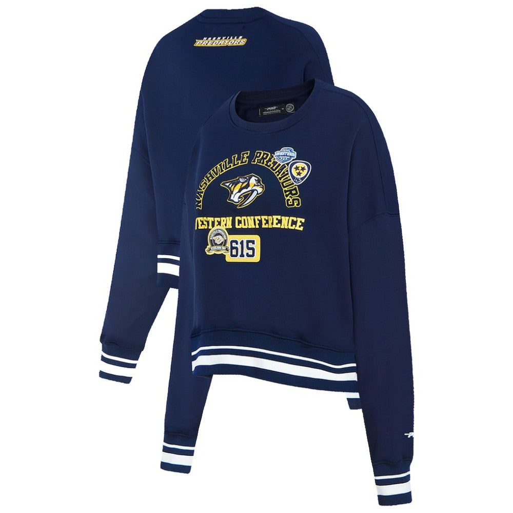 Nashville Predators Pro Standard Women's Area Code Cropped Pullover Sweatshirt Navy