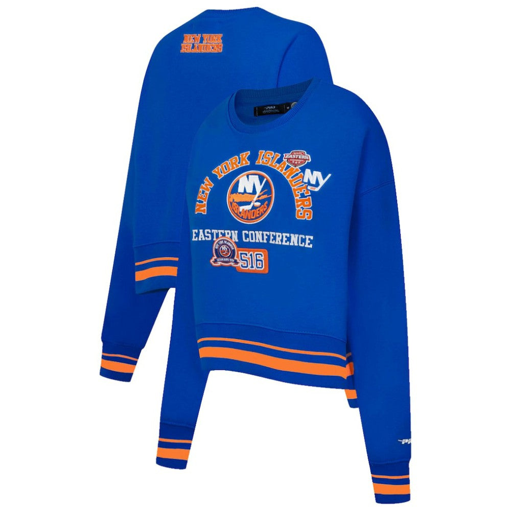 New York Islanders Pro Standard Women's Area Code Cropped Pullover Sweatshirt Royal