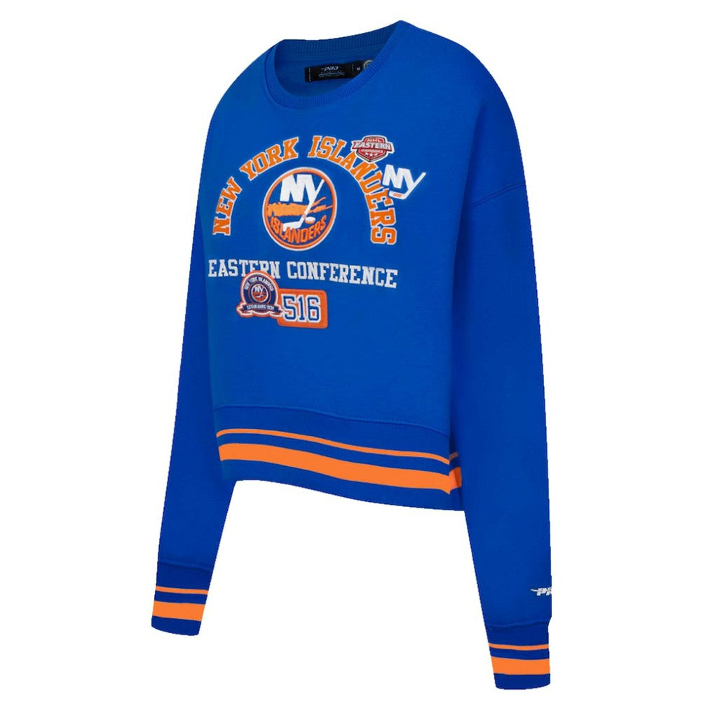 New York Islanders Pro Standard Women's Area Code Cropped Pullover Sweatshirt Royal