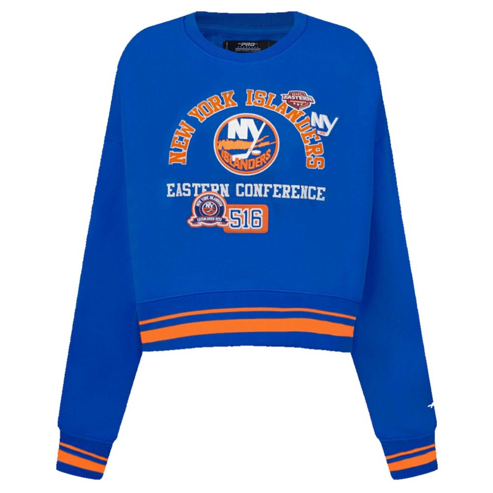 New York Islanders Pro Standard Women's Area Code Cropped Pullover Sweatshirt Royal