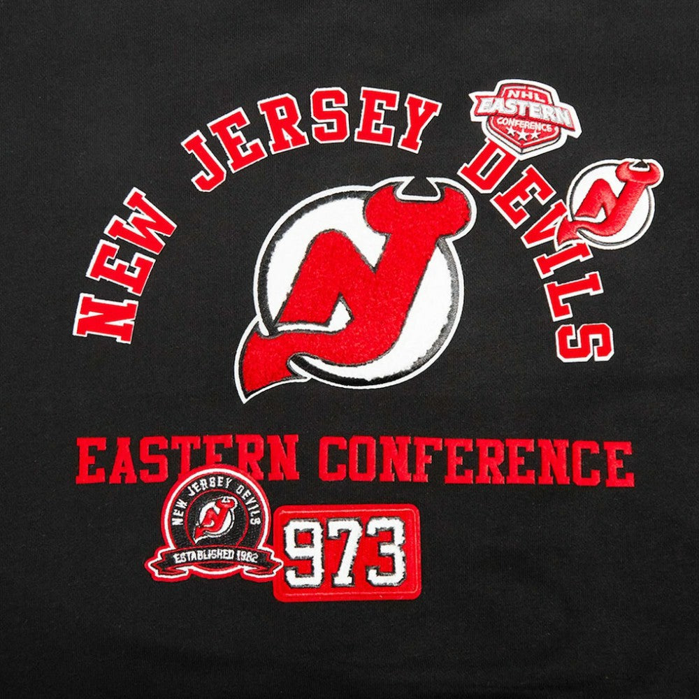 New Jersey Devils Pro Standard Women's Area Code Cropped Pullover Sweatshirt Black