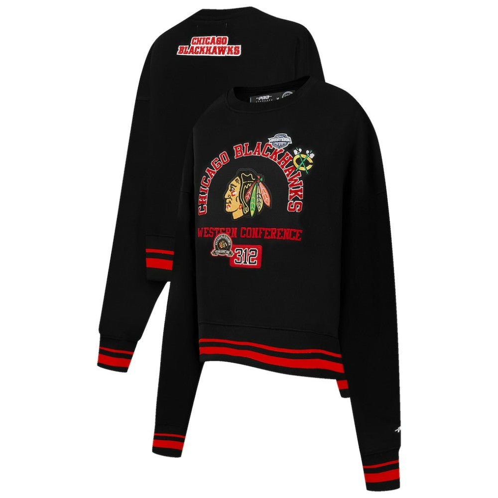 Chicago Blackhawks Pro Standard Women's Area Code Cropped Pullover Sweatshirt Black