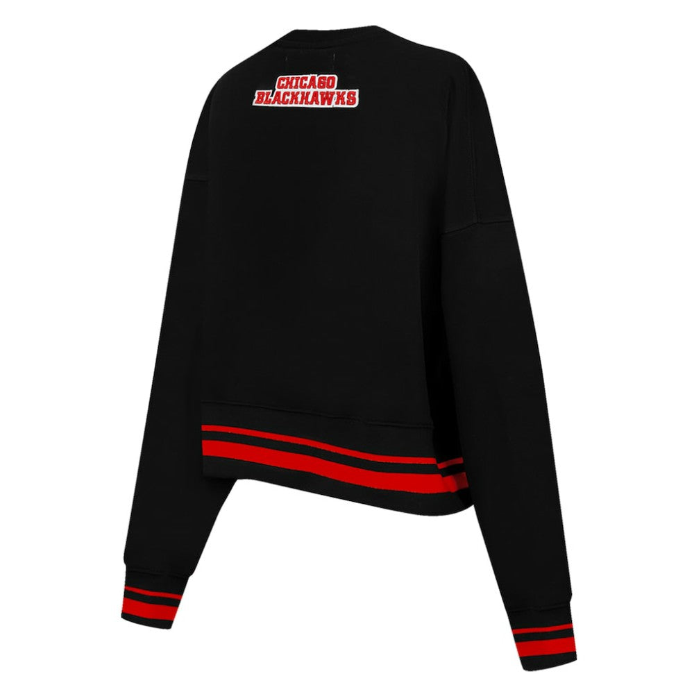 Chicago Blackhawks Pro Standard Women's Area Code Cropped Pullover Sweatshirt Black