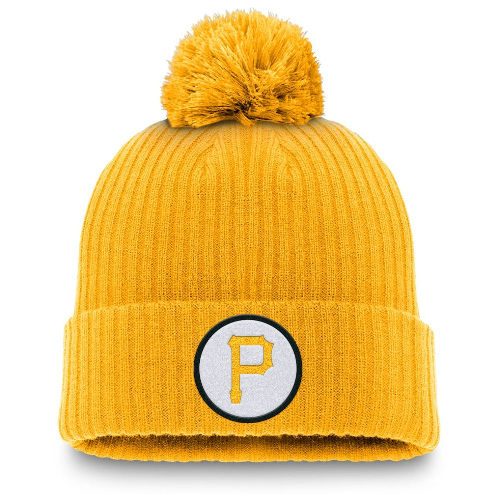 Pittsburgh Pirates Cooperstown Collection Patch Cuffed Knit Hat with Pom Gold | Nike
