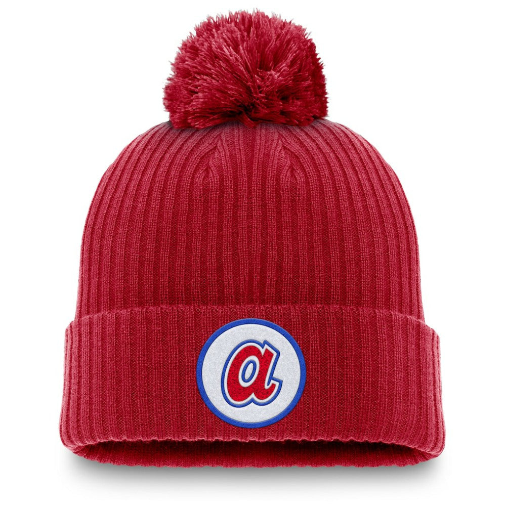 Atlanta Braves Cooperstown Collection Patch Cuffed Knit Hat with Pom Red | Nike
