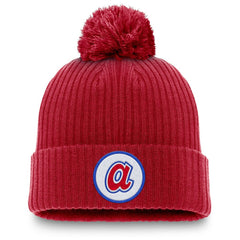 Atlanta Braves Cooperstown Collection Patch Cuffed Knit Hat with Pom Red | Nike