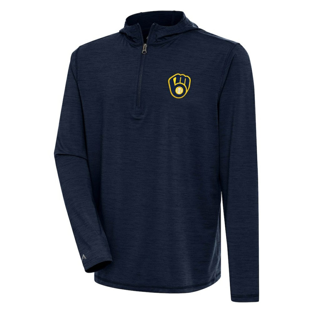 Milwaukee Brewers Antigua Tidy Quarter-Zip Hoodie Heather Navy