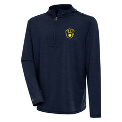 Milwaukee Brewers Antigua Tidy Quarter-Zip Hoodie Heather Navy