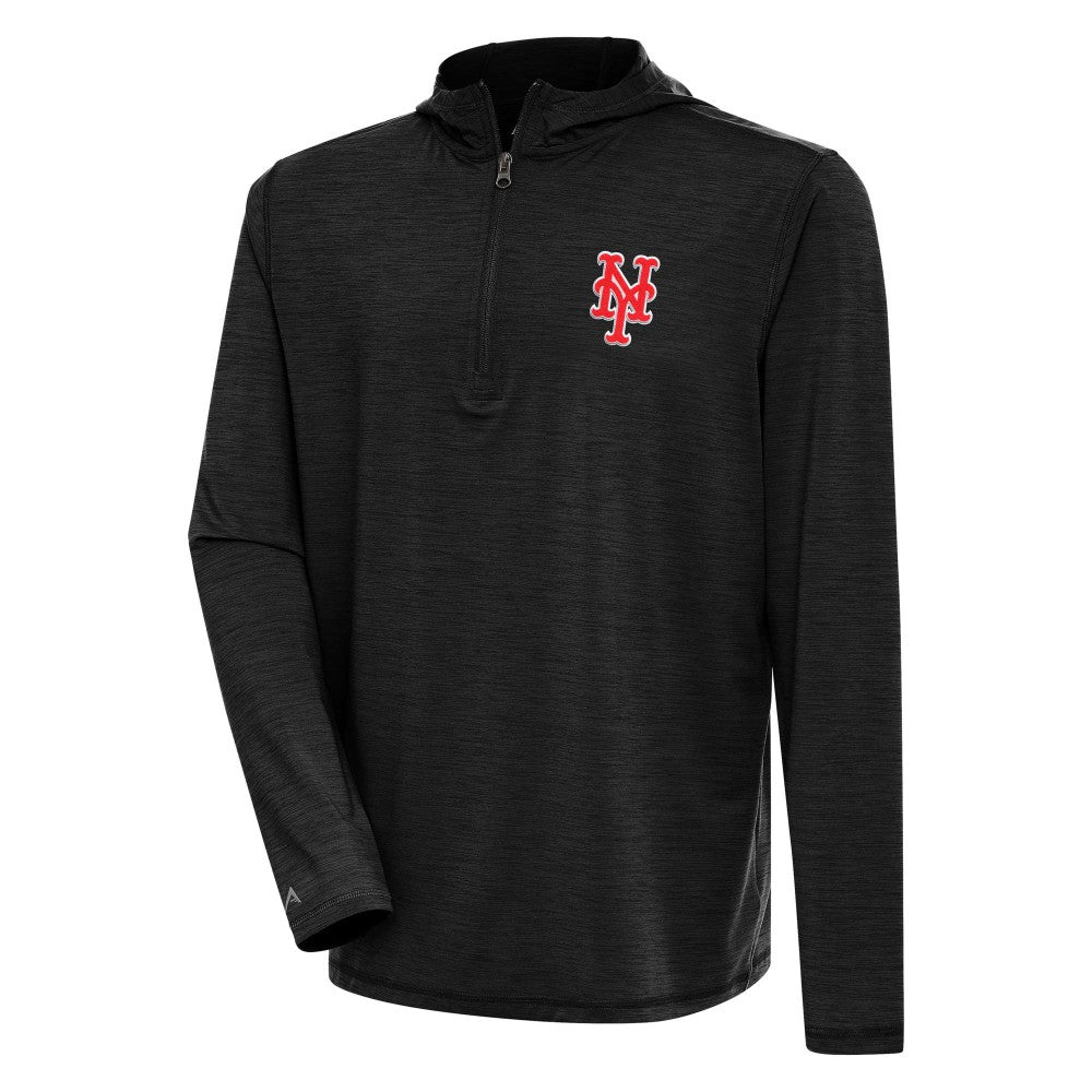 New York Mets Antigua Tidy Quarter-Zip Hoodie Heather Black