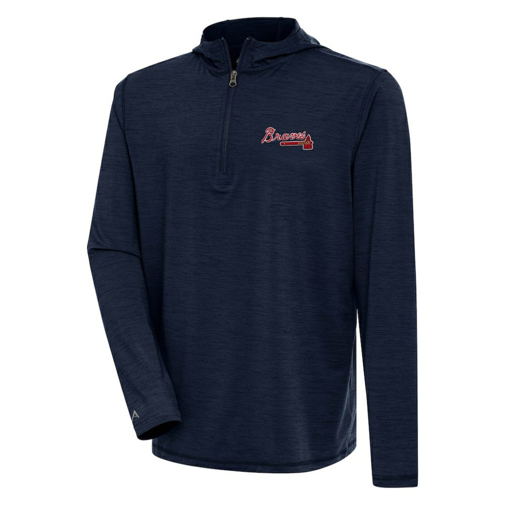 Atlanta Braves Antigua Tidy Quarter-Zip Hoodie Heather Navy