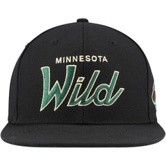 Minnesota Wild Mitchell & Ness Core Team Script 2.0 Snapback Hat Black