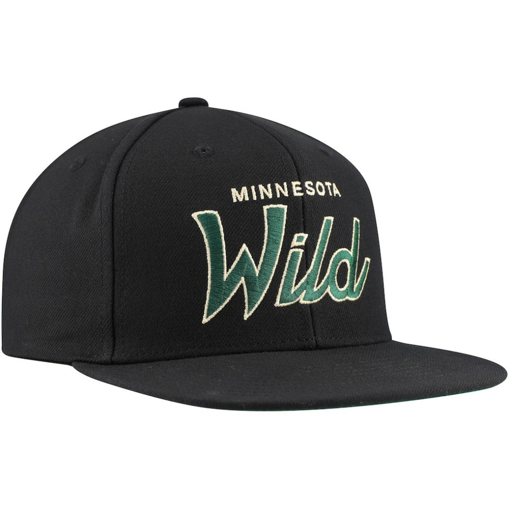 Minnesota Wild Mitchell & Ness Core Team Script 2.0 Snapback Hat Black