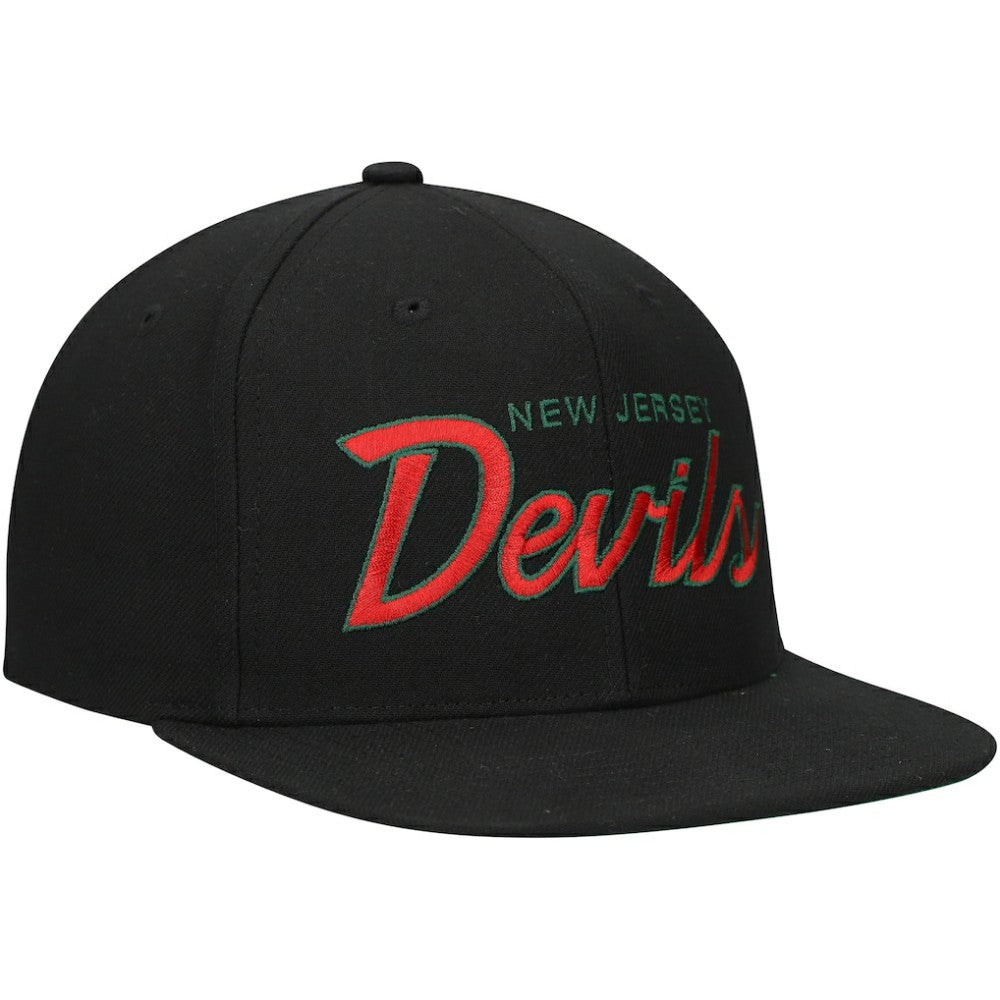 New Jersey Devils Mitchell & Ness Core Team Script 2.0 Snapback Hat Black