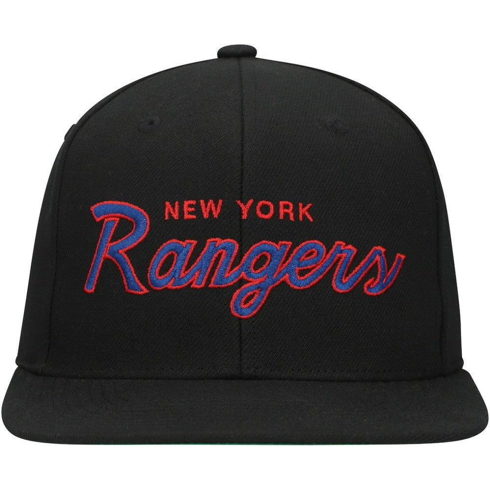 New York Rangers Mitchell & Ness Core Team Script 2.0 Snapback Hat Black