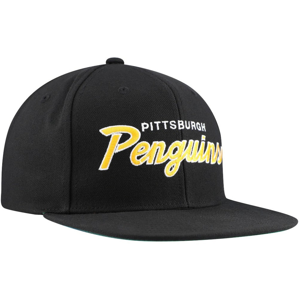 Pittsburgh Penguins Mitchell & Ness Core Team Script 2.0 Snapback Hat Black
