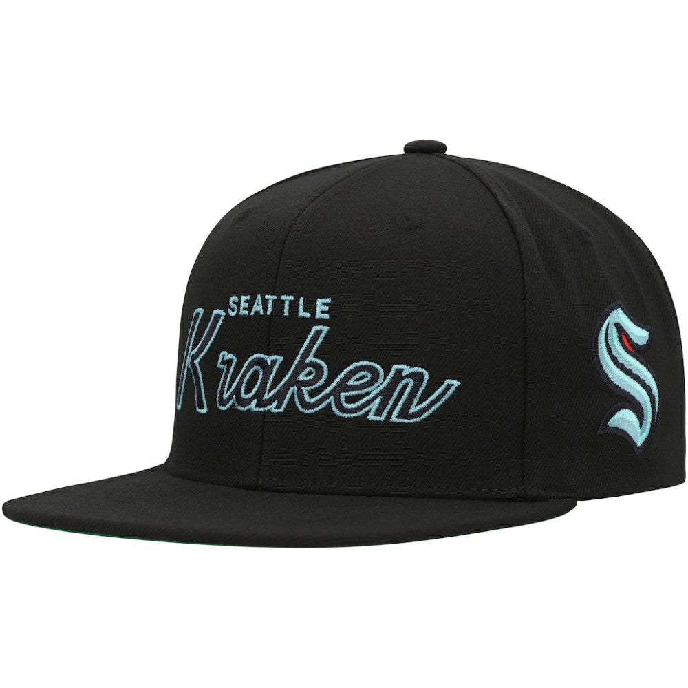 Seattle Kraken Mitchell & Ness Core Team Script 2.0 Snapback Hat Black