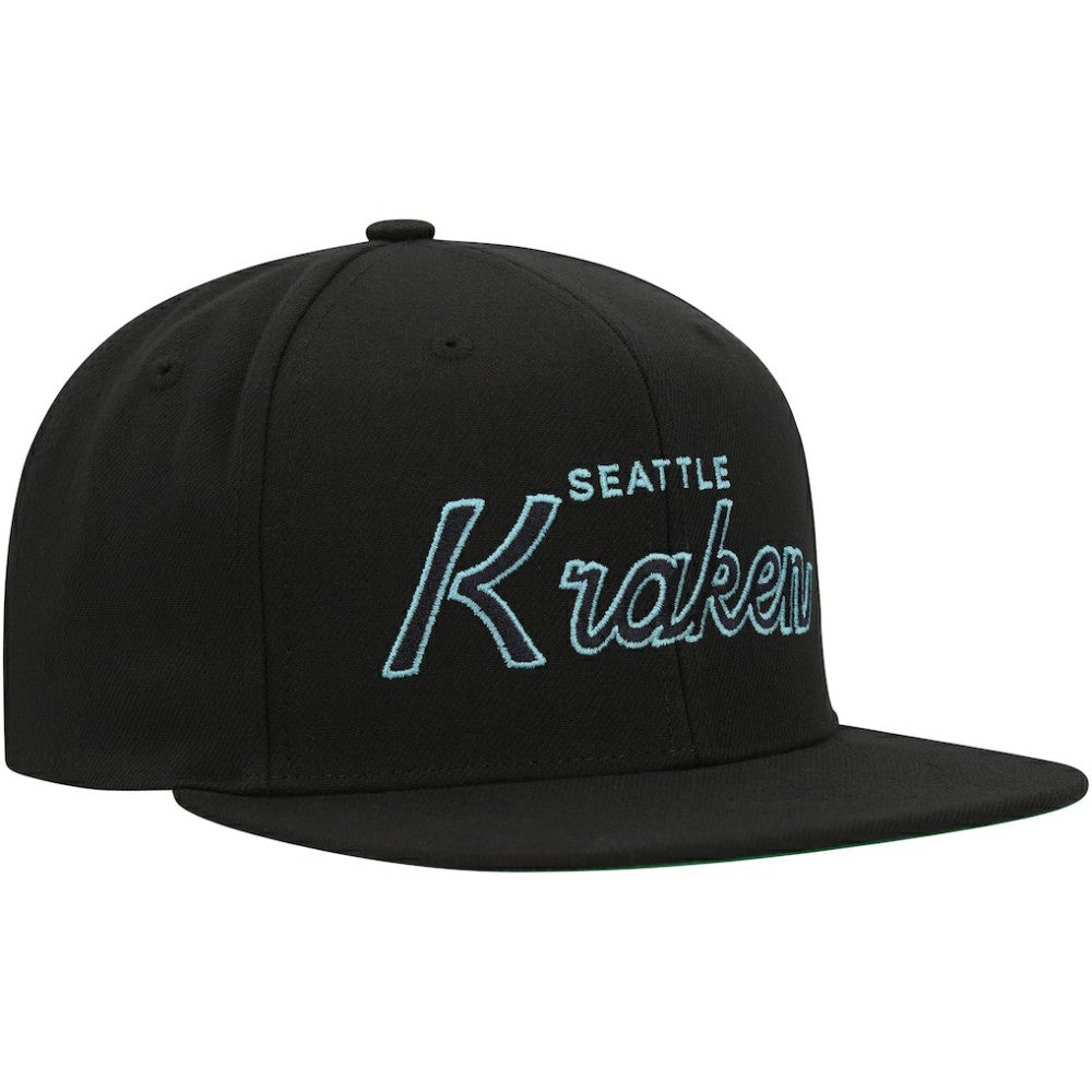 Seattle Kraken Mitchell & Ness Core Team Script 2.0 Snapback Hat Black