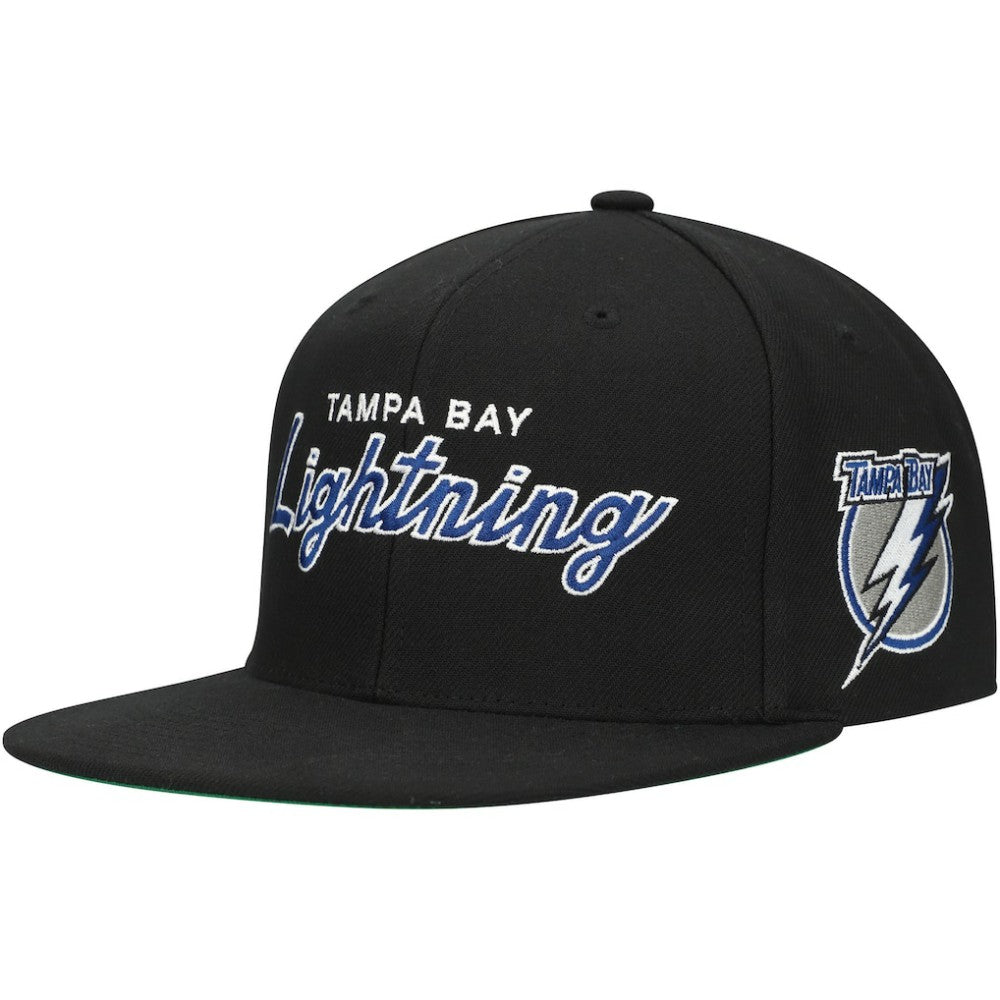 Tampa Bay Lightning Mitchell & Ness Core Team Script 2.0 Snapback Hat Black