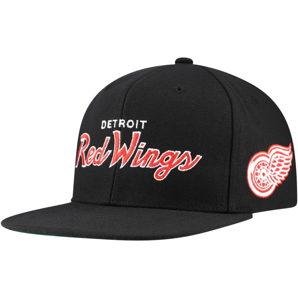 Detroit Red Wings Mitchell & Ness Core Team Script 2.0 Snapback Hat Black