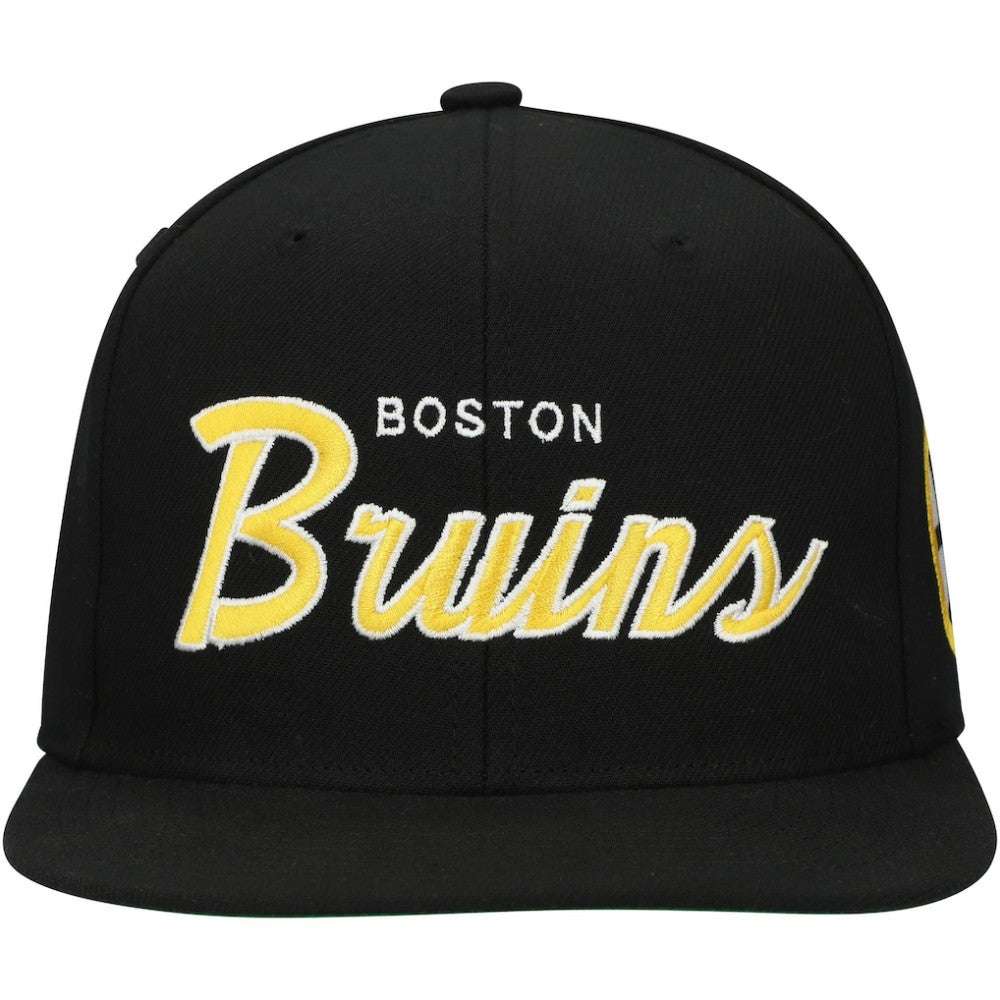 Boston Bruins Mitchell & Ness Core Team Script 2.0 Snapback Hat Black