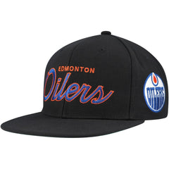 Edmonton Oilers Mitchell & Ness Core Team Script 2.0 Snapback Hat Black