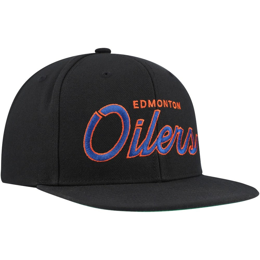 Edmonton Oilers Mitchell & Ness Core Team Script 2.0 Snapback Hat Black