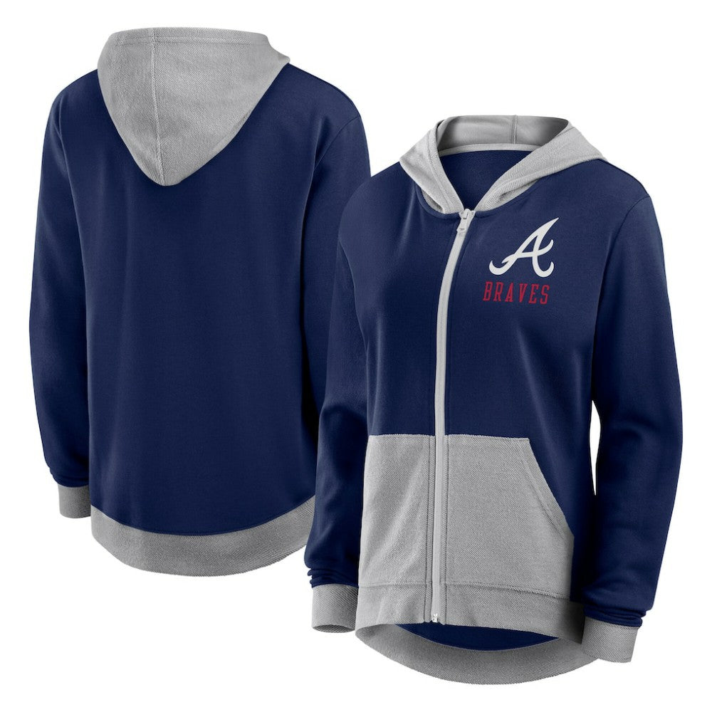 Atlanta Braves Women's Hit It French Terry Full-Zip Hoodie Navy