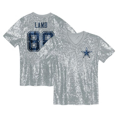 CeeDee Lamb Dallas Cowboys Girls Youth Sequin V-Neck Fashion Jersey - Silver sale