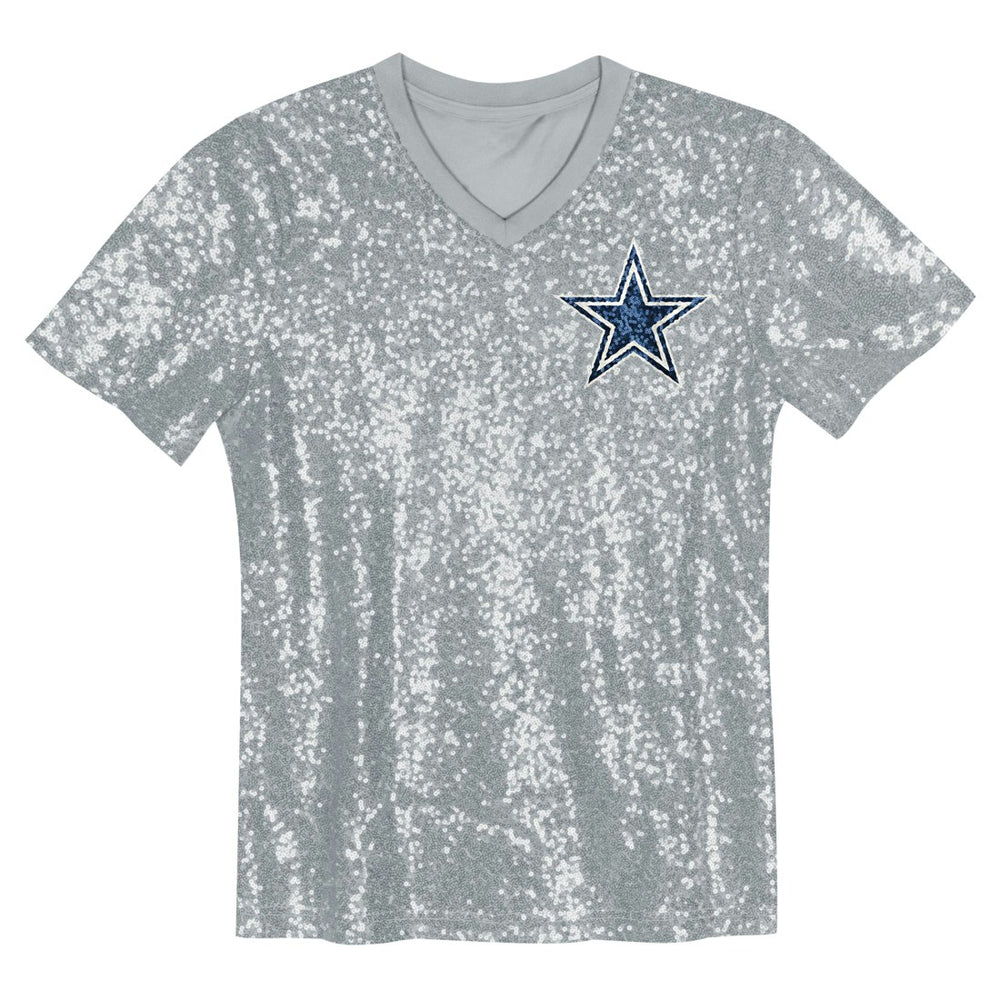 CeeDee Lamb Dallas Cowboys Girls Youth Sequin V-Neck Fashion Jersey - Silver sale