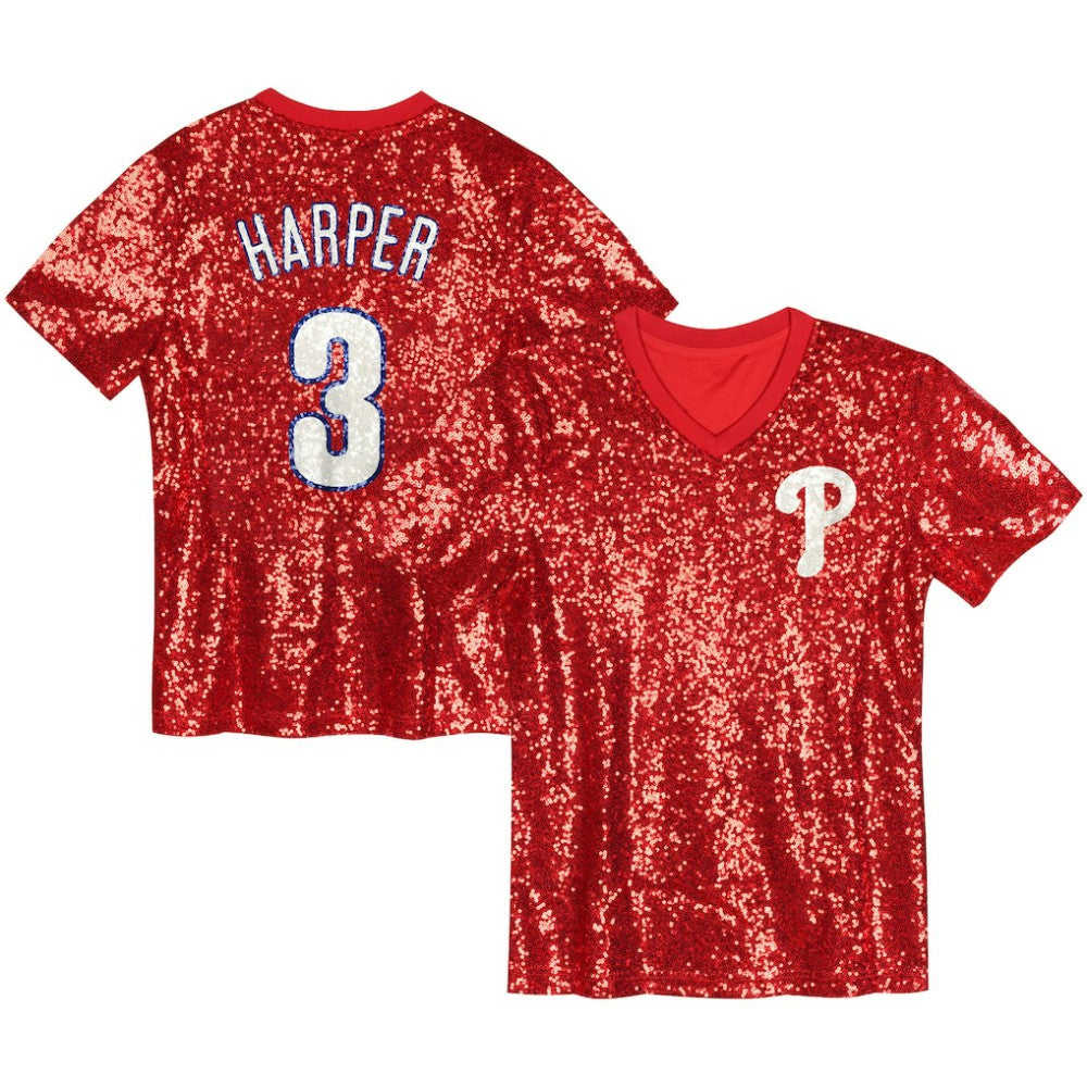 Bryce Harper Philadelphia Phillies Juniors Name & Number Sequin V-Neck Top Red