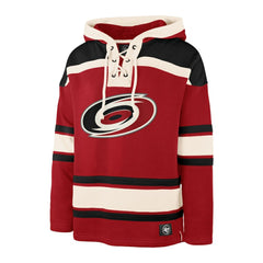 Sebastian Aho Carolina Hurricanes '47 Player Name & Number Lacer Pullover Hoodie Red