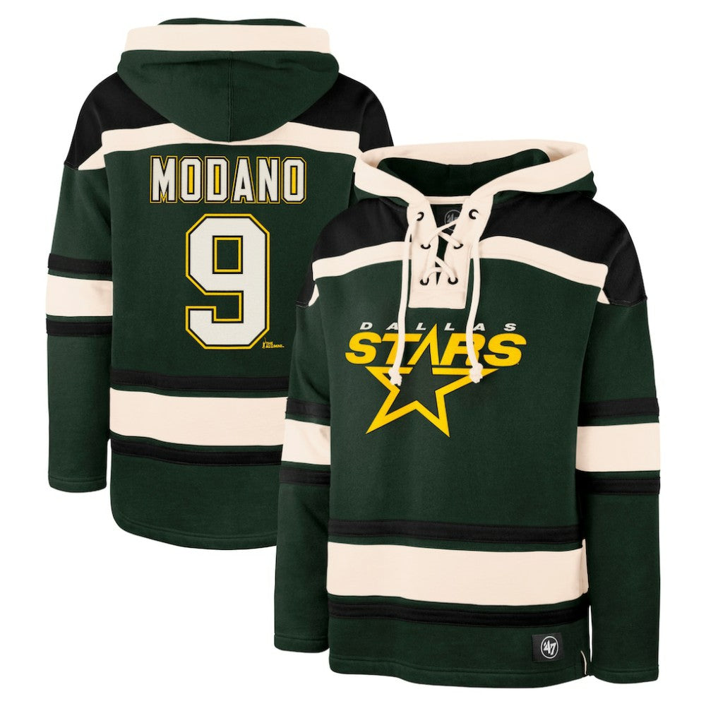 Mike Modano Dallas Stars '47 Retired Player Name & Number Lacer Pullover Hoodie Green
