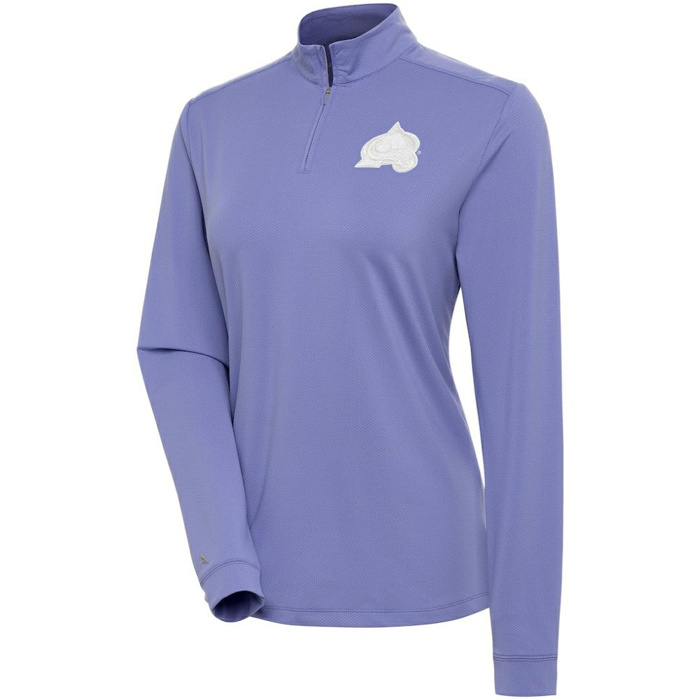 Colorado Avalanche Antigua Women's White Logo Finish Quarter-Zip Top Heather Purple