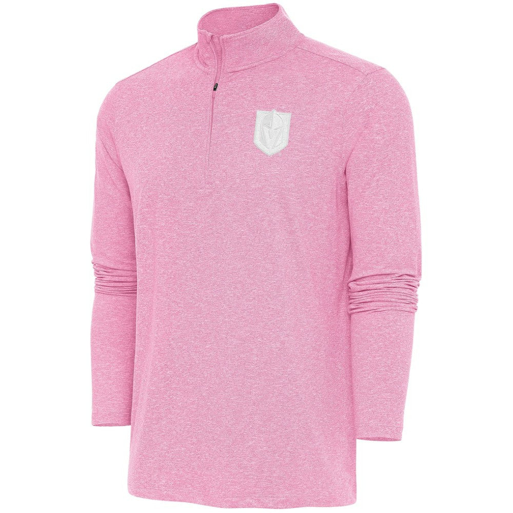 Vegas Golden Knights Antigua White Logo Hunk Quarter-Zip Pullover Pink