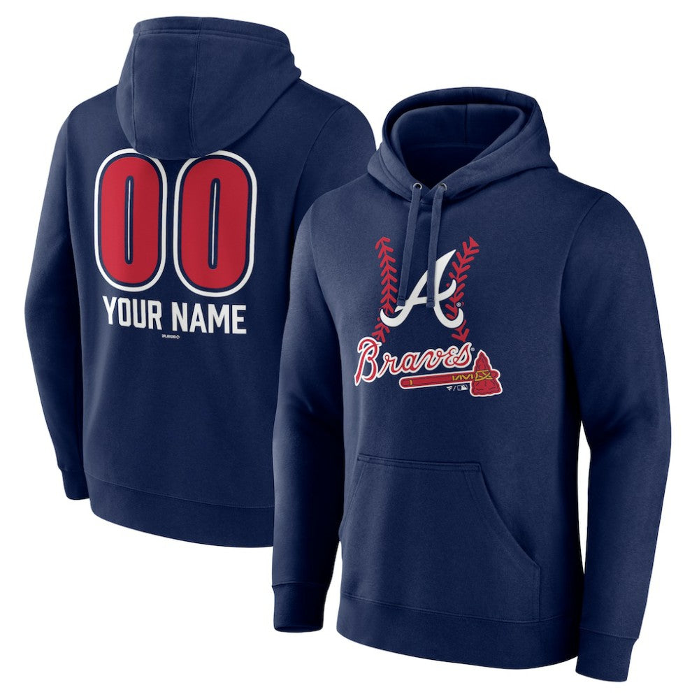 Atlanta Braves Personalized Name & Number Fastball Pullover Hoodie Navy