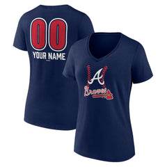 Atlanta Braves Women's Personalized Name & Number Fastball V-Neck T-Shirt Navy