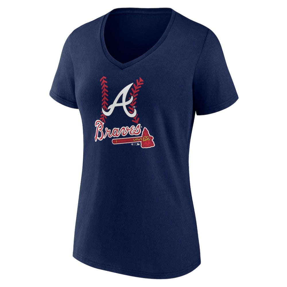 Atlanta Braves Women's Personalized Name & Number Fastball V-Neck T-Shirt Navy
