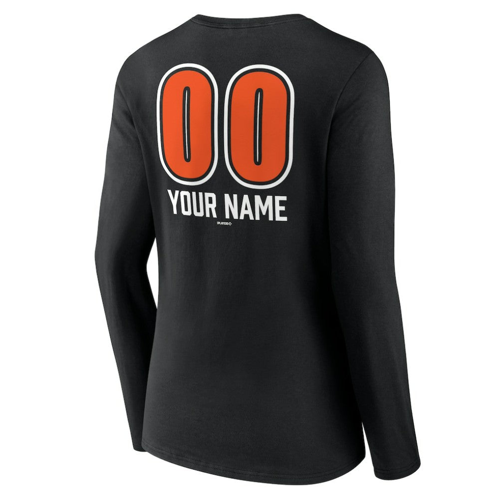 Baltimore Orioles Women's Personalized Name & Number Fastball Long Sleeve V-Neck T-Shirt Black