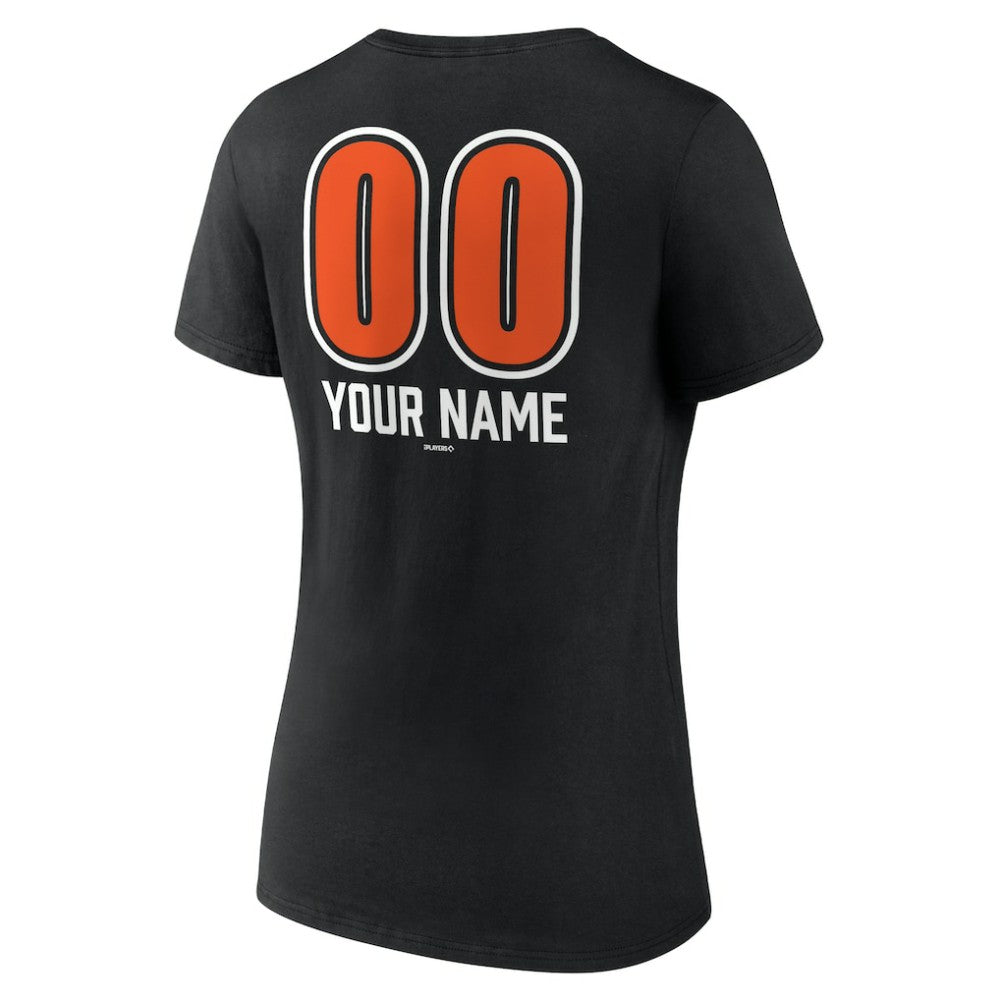 Baltimore Orioles Women's Personalized Name & Number Fastball V-Neck T-Shirt Black