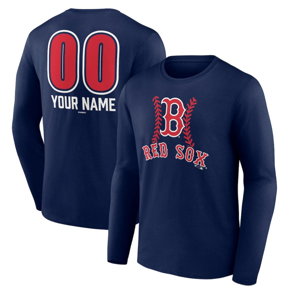 Boston Red Sox Personalized Name & Number Fastball Long Sleeve T-Shirt Navy