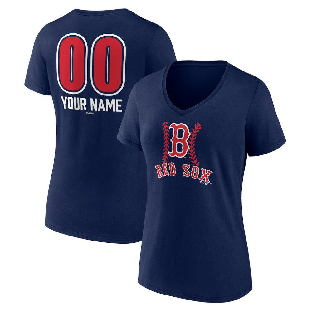 Boston Red Sox Women's Personalized Name & Number Fastball V-Neck T-Shirt Navy