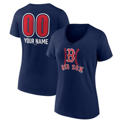 Boston Red Sox Women's Personalized Name & Number Fastball V-Neck T-Shirt Navy