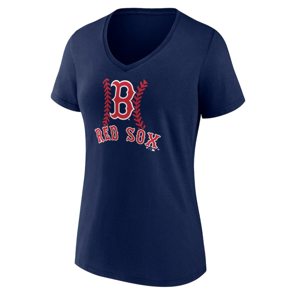 Boston Red Sox Women's Personalized Name & Number Fastball V-Neck T-Shirt Navy