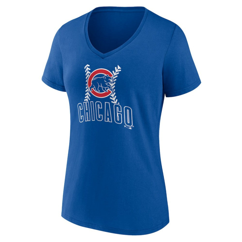 Chicago Cubs Women's Personalized Name & Number Fastball V-Neck T-Shirt Royal