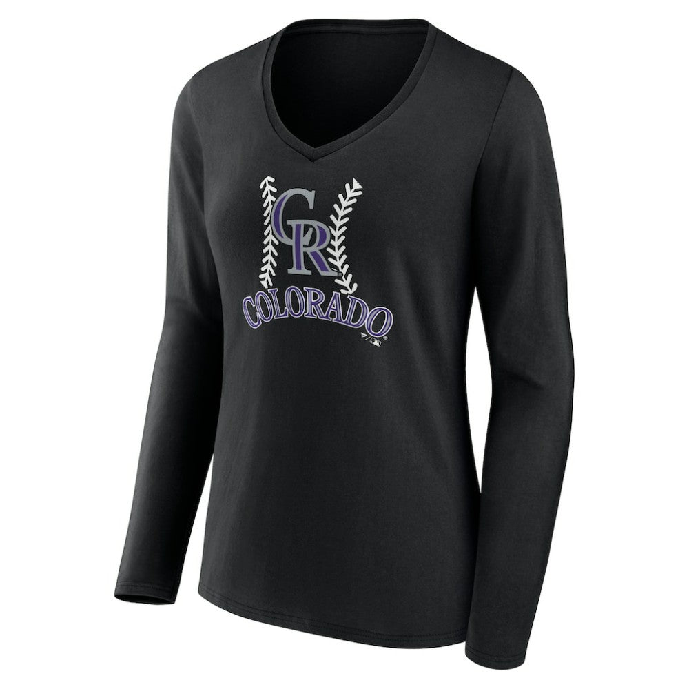 Colorado Rockies Women's Personalized Name & Number Fastball Long Sleeve V-Neck T-Shirt Black