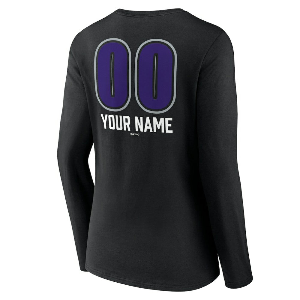 Colorado Rockies Women's Personalized Name & Number Fastball Long Sleeve V-Neck T-Shirt Black