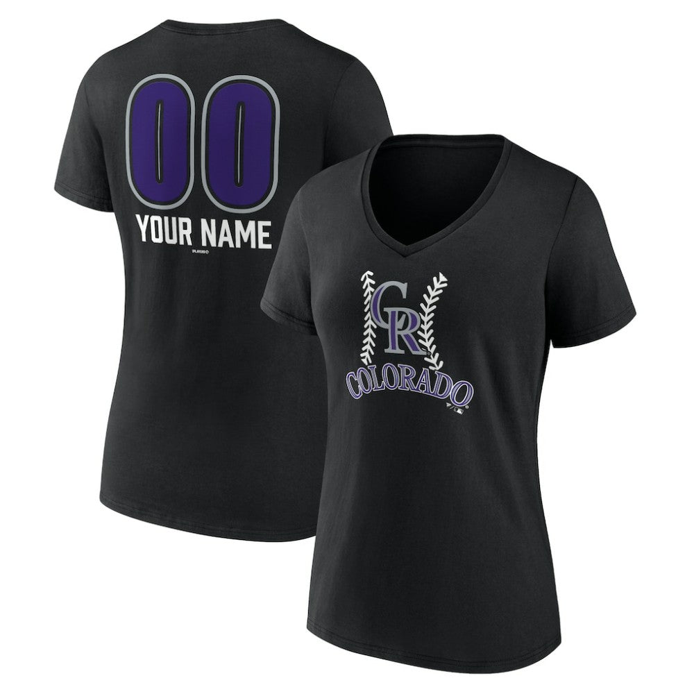 Colorado Rockies Women's Personalized Name & Number Fastball V-Neck T-Shirt Black
