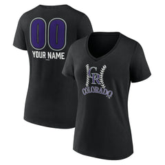 Colorado Rockies Women's Personalized Name & Number Fastball V-Neck T-Shirt Black