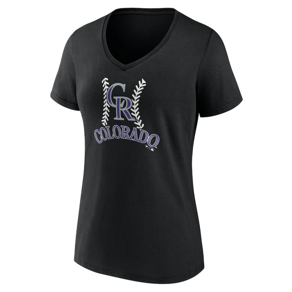 Colorado Rockies Women's Personalized Name & Number Fastball V-Neck T-Shirt Black
